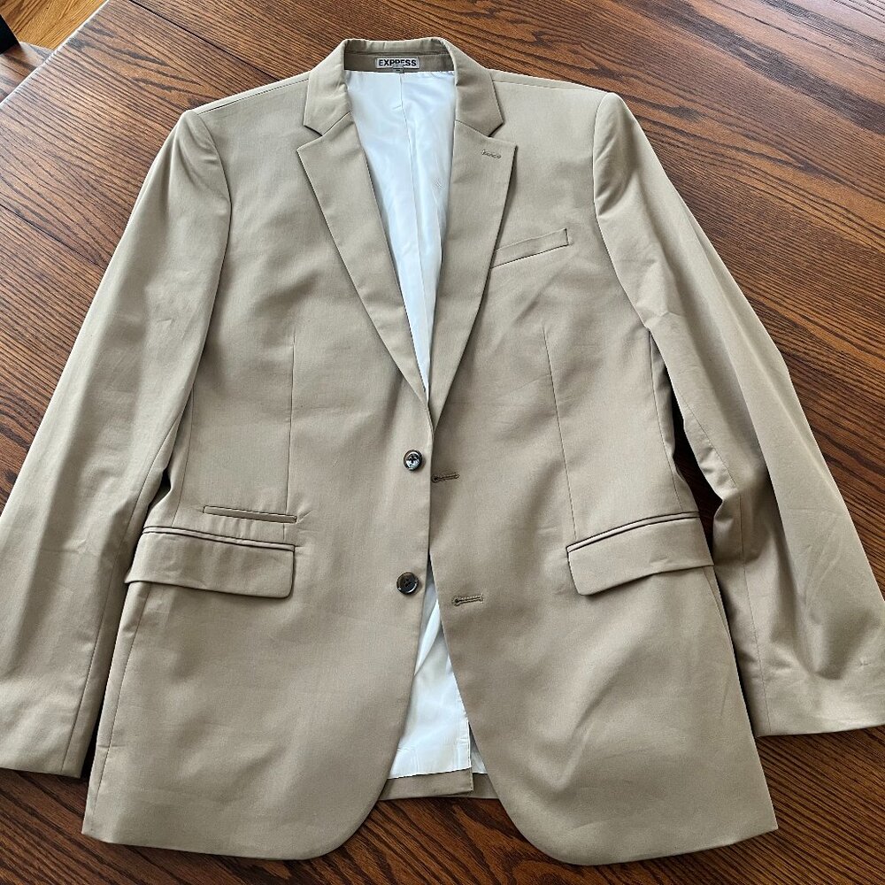 Men's Express 44R Photographer Fitted Suit Jacket Khaki Color
